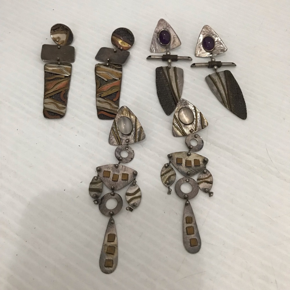 Artistic Silver and Gold Tone Earrings Set 3 pairs